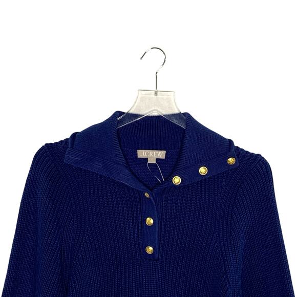J.Crew XS Navy Ribbed Cotton Button Collar Sweater Classic Preppy - Picture 4 of 10